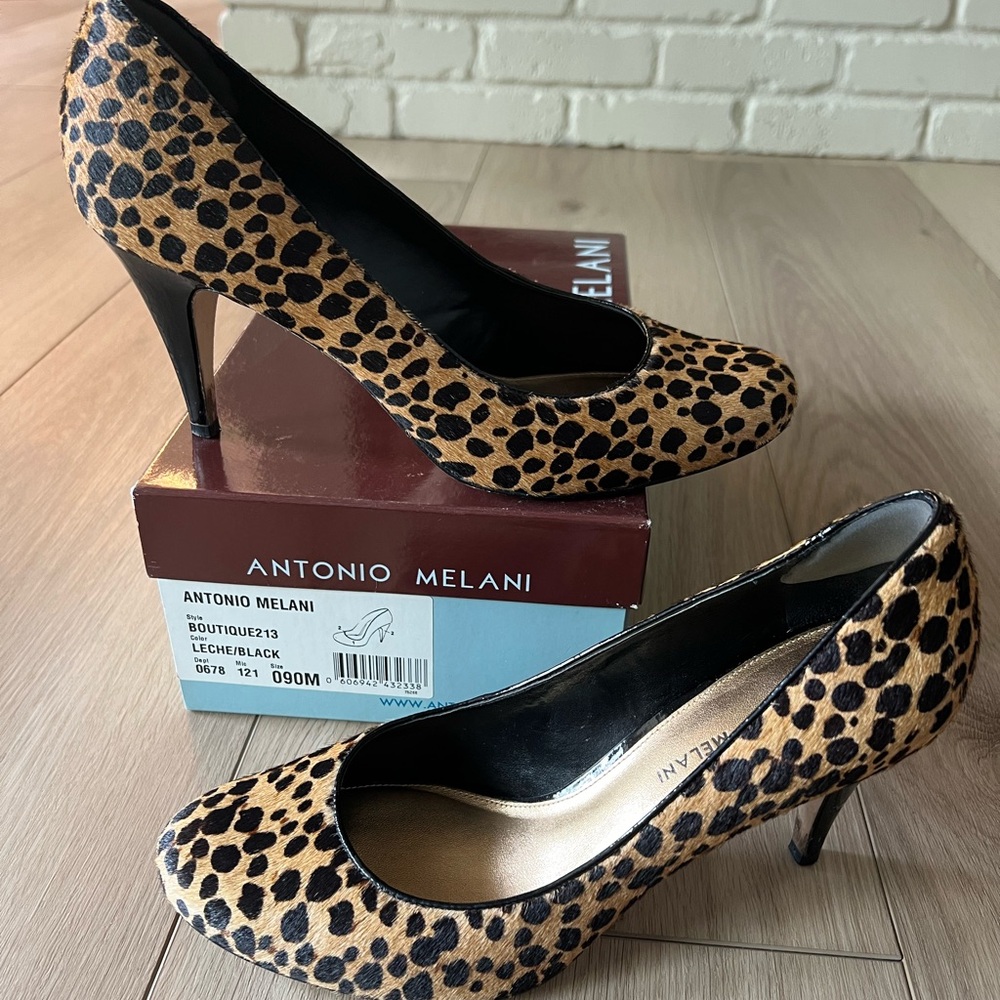 Antonio Melani calf hair leopard print heels.  Size 9